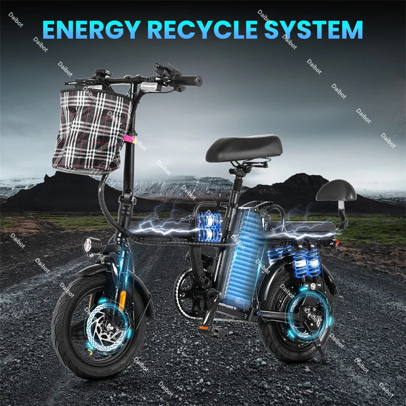 Canada Stock 14 Inch Folding Electric Bicycle For Woman With 2 Seats 500W 48V Pink Lightweight Electric Bike For Adults With USB