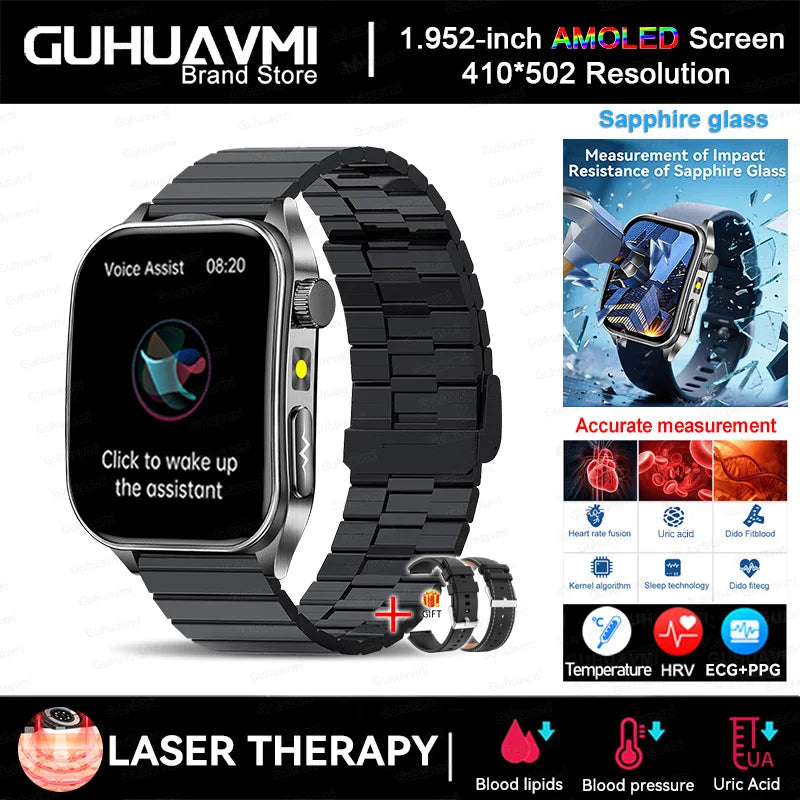 Smart Watch 650nm Dual probe laser health conditioning Blood oxygen Pressure Uric Acid Blood lipid ECG Smartwatch for Man Women