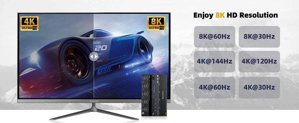 KVM Switch 3 Monitors 4 Computers 4K@60Hz 4K144Hz 8K260Hz,USB 3.0 HDMI Displayport KVM Switch Triple Monitor for Keyboard Mouse