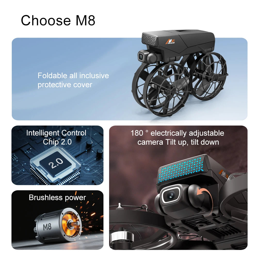 Aerial Photography Drone with 8K Camera -M8 GPS FPV Foldable Quadcopter Follow Me Mode Auto Return 5G WiFi RC Toy Gift for Adult