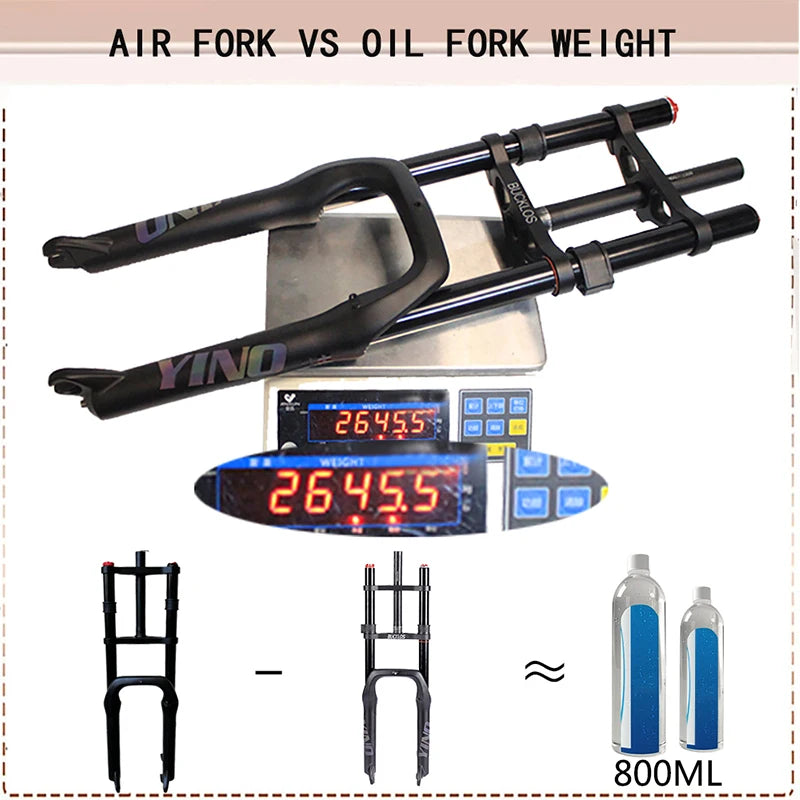 BUCKLOS Snow Fat Bike Fork 20*4.0 Inch / 26*4.0 Inch Air Suspension Fork Travel 180mm Double Shoulder E-Bike Fork Bicycle Parts