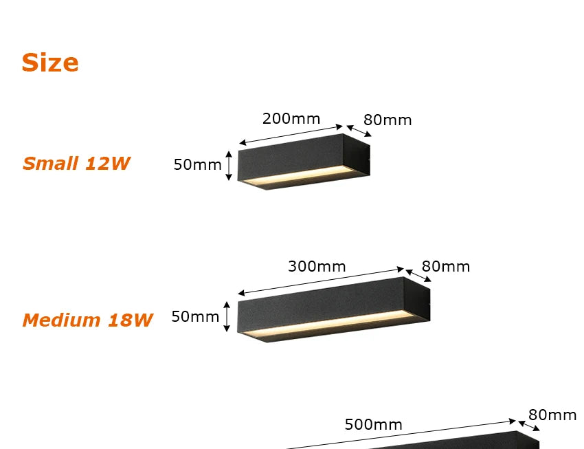 12W 18W 30W LED Wall Lamp Outdoor Waterproof Strip Wall Lights Porch Sign Lighting Courtyard Garden Decor Light Fixture Aluminum