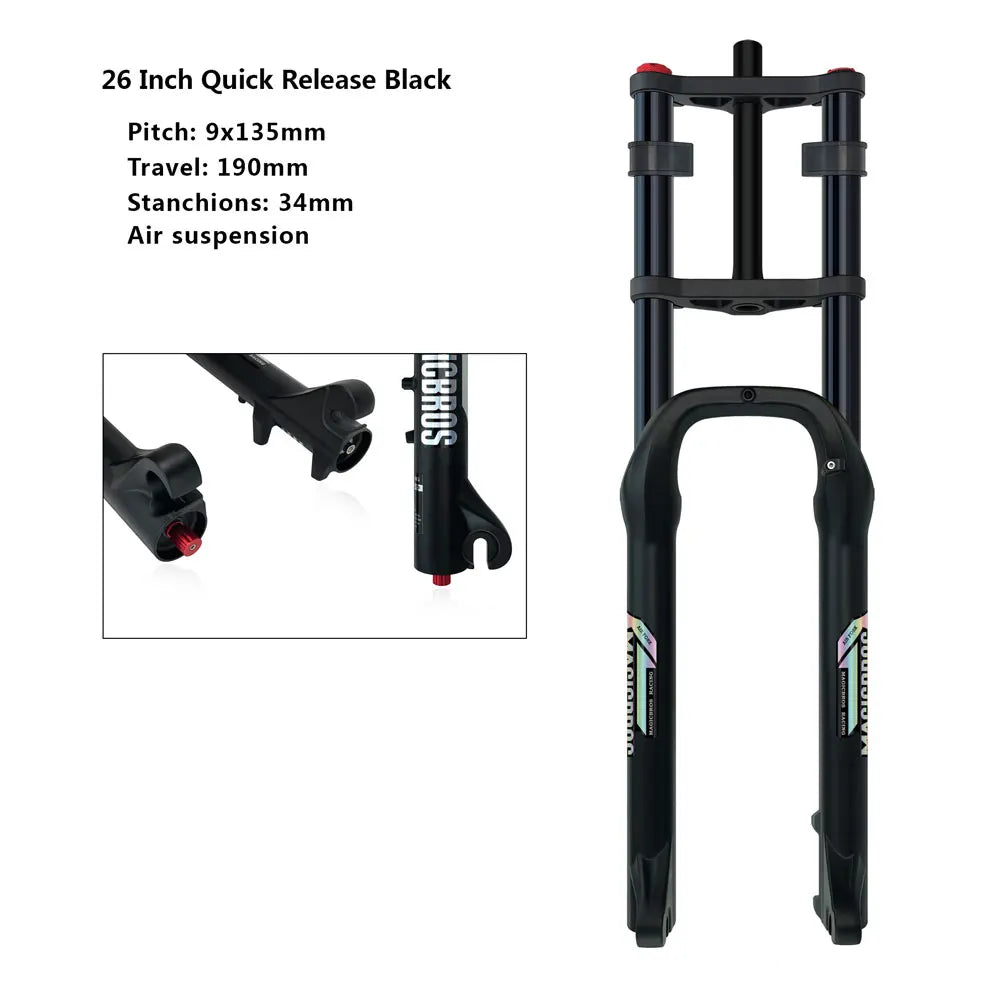 20x4.0 26*4.0 Dual Crown Motor Fork QR 9*135mm 15*135mm Beach Snow Bike Electric Fat Tire Bike Motorcycle Double Crown Air Fork
