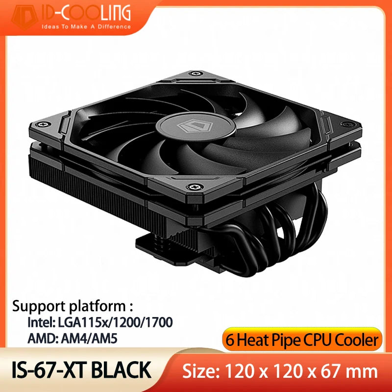 ID-COOLING IS-67-XT Black CPU Cooler Low Profile 67mm Height  CPU Air Cooler 6 Heatpipes 120x120x15mm Slim Fan,For LGA1700/AM5