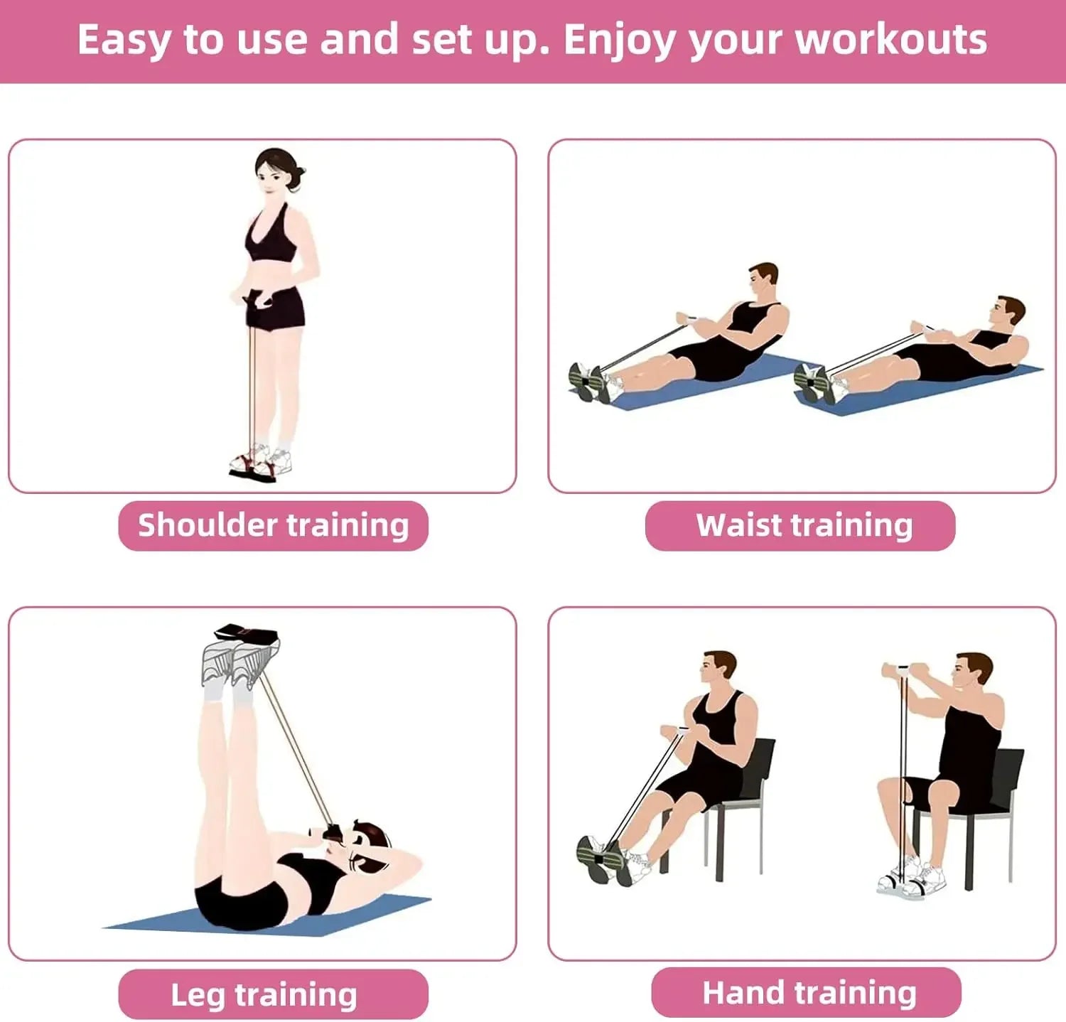 4/6 Level Resistance Band Elastic Bands with Non Slip Handles for Home Fitness Abdominal Muscle Training Yoga Pilates Workout