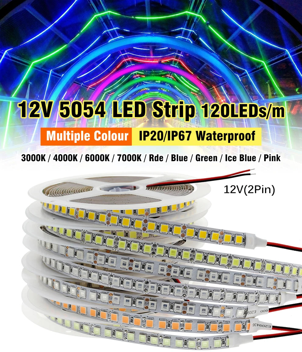 LED Strip 5054 DC12V 120LEDs/m High Flexible Tape Light 3000K 4000K 6000K 7000K IP67 High Brightness LED Strip 5m/lot