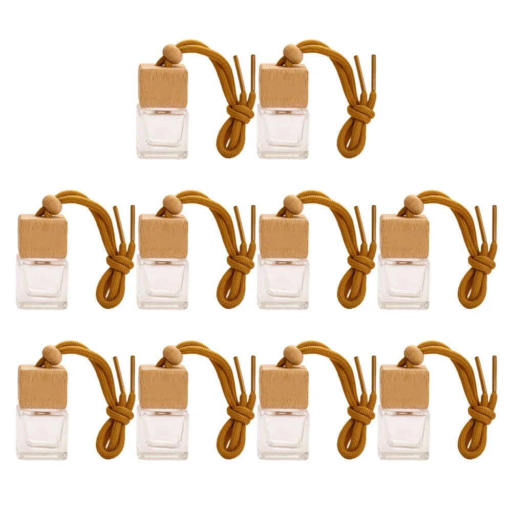 10Pcs 8ml Diffusers Essential Oils Empty Wooden Bottle Square Lid Car Hanging Accessories Perfume Bottles freshener Oil Diffuser