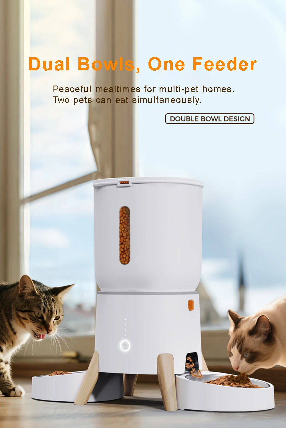 5L Pet Intelligent Feeder WiFi Automatic Cat Feeders for 2 Cats Cat Food Dispenser with APP Control Double Stainless Steel Bowls