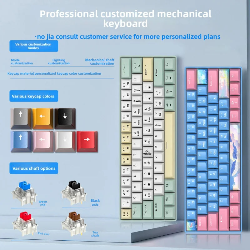Wired Mechanical Keyboard Green Axis 68 Keys Hot-Swappable Side-Engraved Gradient E-Sports Gaming Keyboard