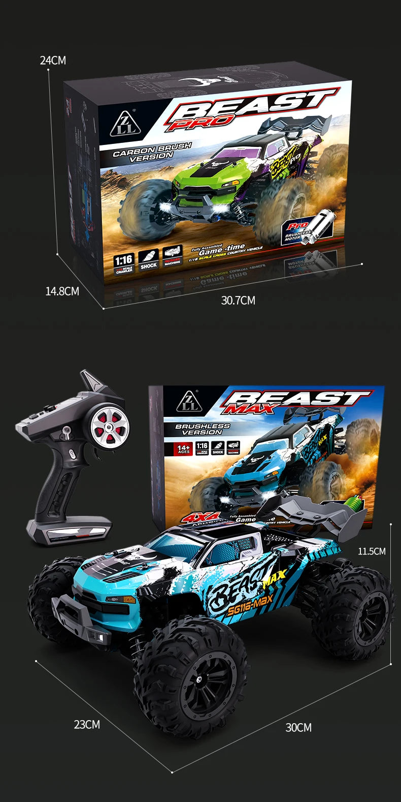 New PRO/MAX 1∶16 RC Car 80KM/H 4WD Brushless Off-Road Racing Toys High Speed Remote Control Vehicle For Kids Adults Outdoor Gift