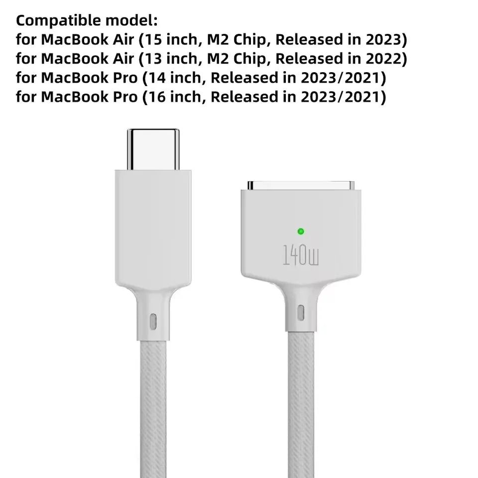 2M USB Type C to Magsafe 3 Magnetic Charger Cord Laptop Charging Cable Converter PD 140W for MacBook Air/Pro A2442 A2485 A2681