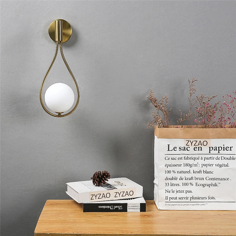 Modern Glass Ball Wall Light Luxury Gold Sconce Living Room Bedroom Bedside Aisle Staircase Nordic Wall Mount Indoor Decor Lamp