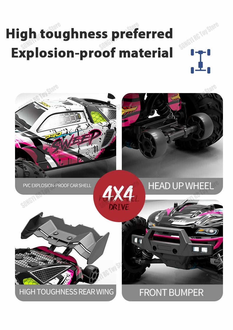 1:16 80km/h Brushless RC Drift Car With LED Lights 4WD Electric High Speed Racing Remote Control Monster Truck for Kids Adults