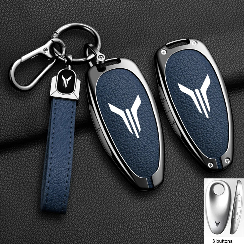 Car Key Case Cover Shell Fob For Voyah Free I-Land Dreamer 2021-2023 Keychain Auto Zinc Alloy Leather Key Protection Accessories