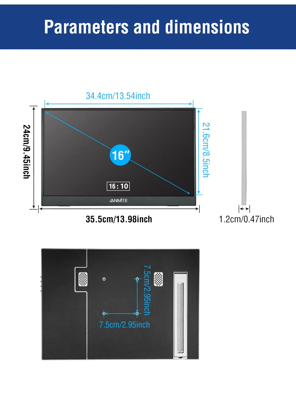 16 inch Touch Screen Portable Monitor 16:10 IPS Extended Display for Laptop with Bracket For xbox raspberry Pi