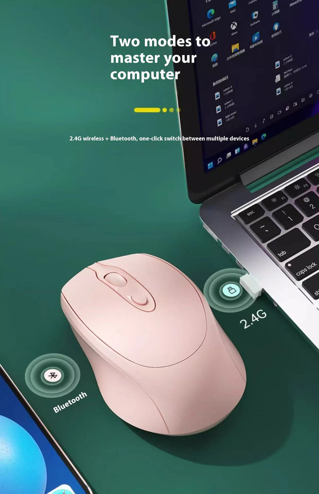 Bluetooth-Compatible Wireless Mouse 2.4G USB Wireless Computer Mouse Rechargeable Silent Mice For PC Laptop Macbook Tablet