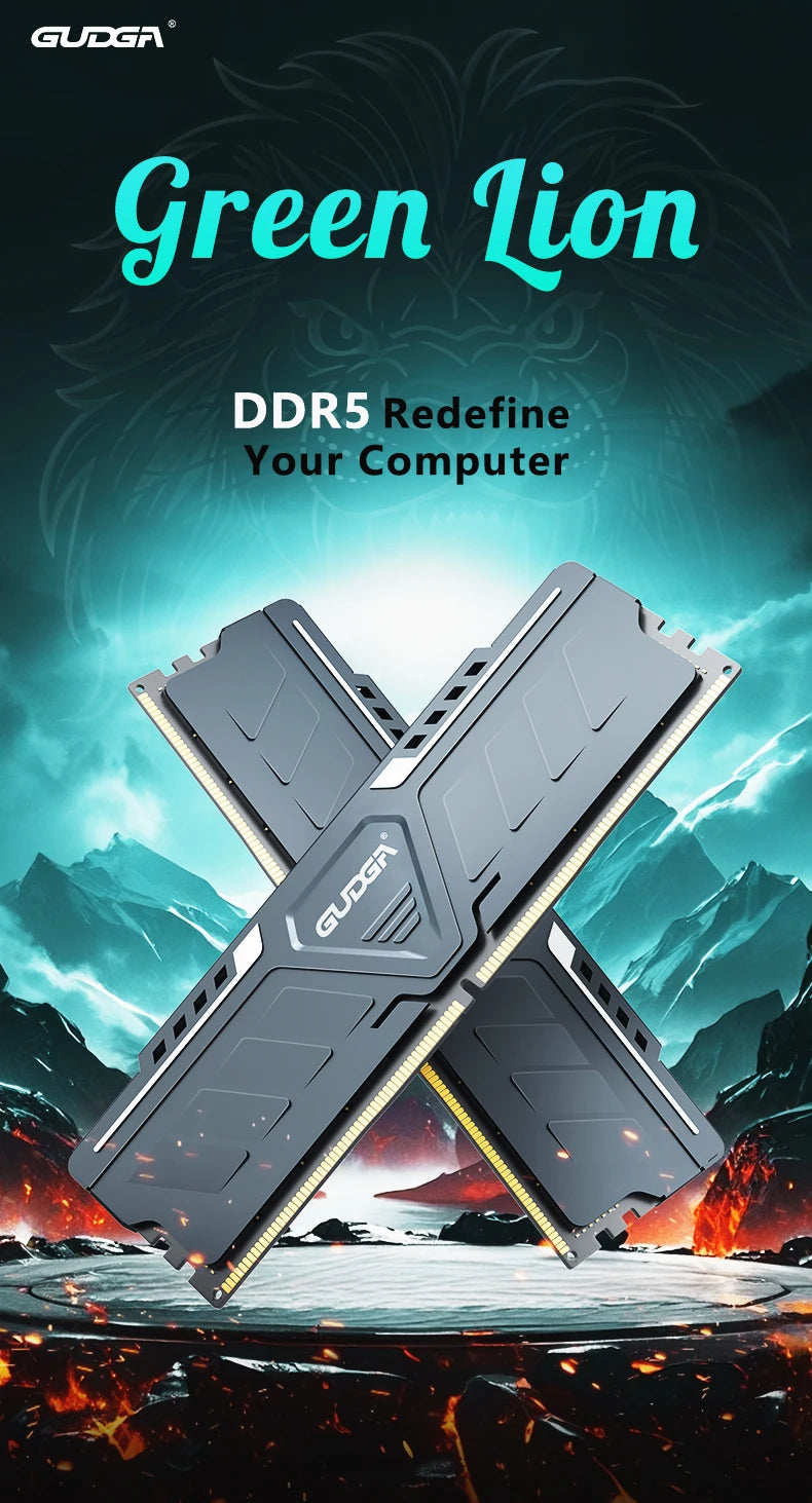 GUDGA DDR5 RAM 8GB/16GB/32GB 4800-6800MHz 1.1-1.35V CL40 with Aluminum Heatsink for Desktop PC