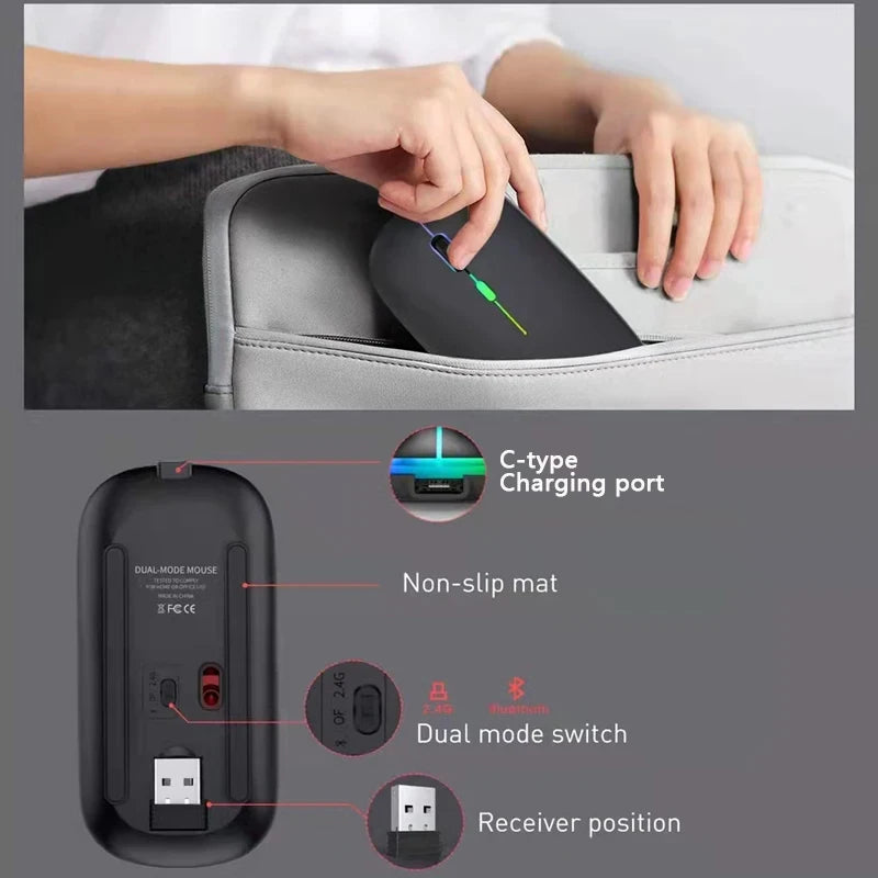Wireless Mouse Bluetooth 2.4GHz Dual Modes Rechargeable RGB Ergonomic Silent Mouse Optical Mice For PC Computer Laptops Notebook
