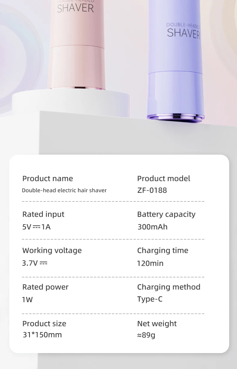 Double Head Electric Epilator Women Rechargeable Painless Hair Remover Shaver for Body Private Areas Bikini Gentle Trimming