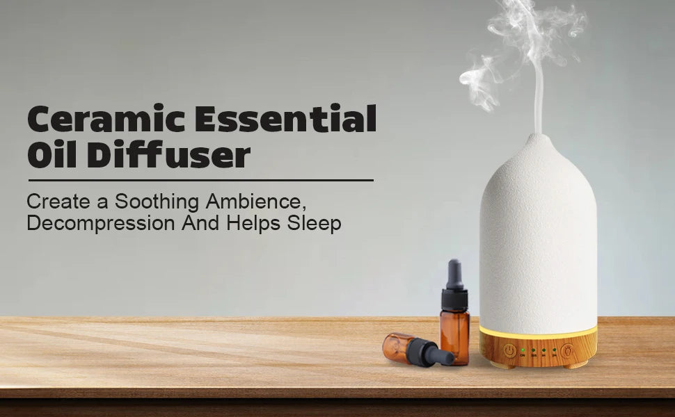 Ceramic Diffuser 100ML  Essential Oil Diffuser  Air Humidifier  With 7 LED  Ultrasonic Aromatherapy Diffusers for Home