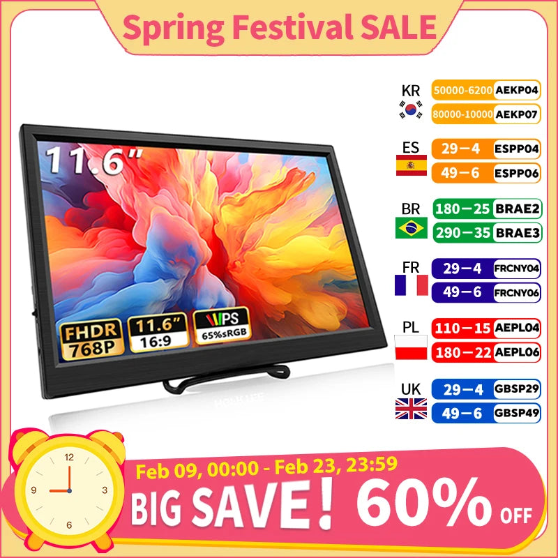 11.6 Inch Portable Monitor HDMI-Compatible Laptop second screen Gaming Extended Display For Switch/PS4/Xbox/Raspberry Pi