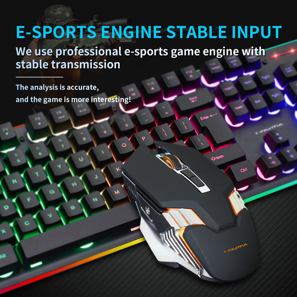 KM99Gaming Mechanical Keyboard Feel Rainbow LED Backlight USB Keyboard and Mouse Set Ergonomic for PC Laptop Computer Gamer