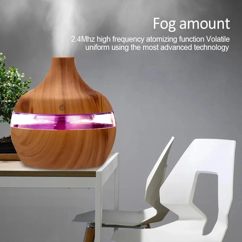 300ml High Quality Aromatherapy Essential Oil Diffuser Wood Grain Remote Control Ultrasonic Air Humidifier with 7 Colors Light