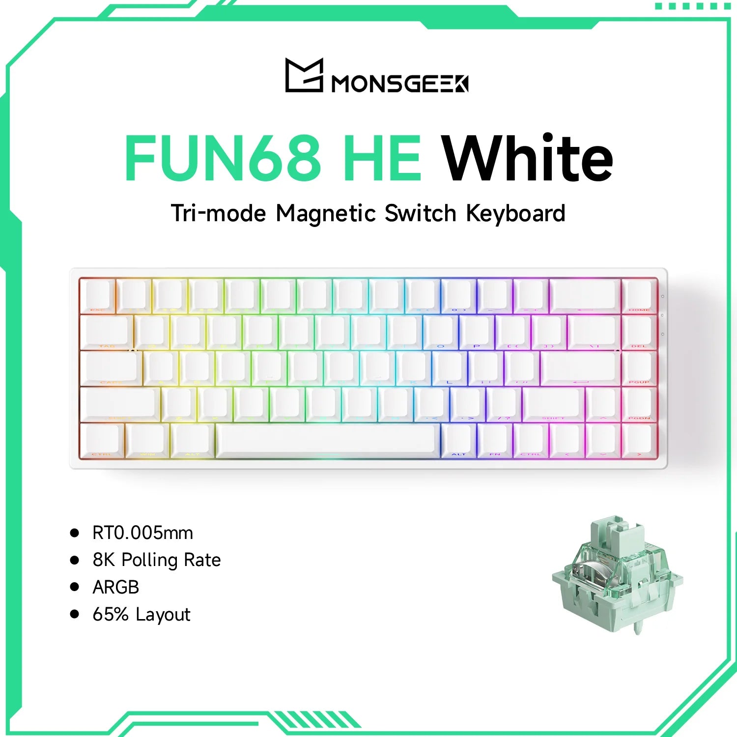Akko MonsGeek FUN68 HE Magnetic Keyboard 65% Rapid Trigger 0.005mm 8K ARGB Mechanical Gaming Custom Keyboard for Pc Gamer Esport