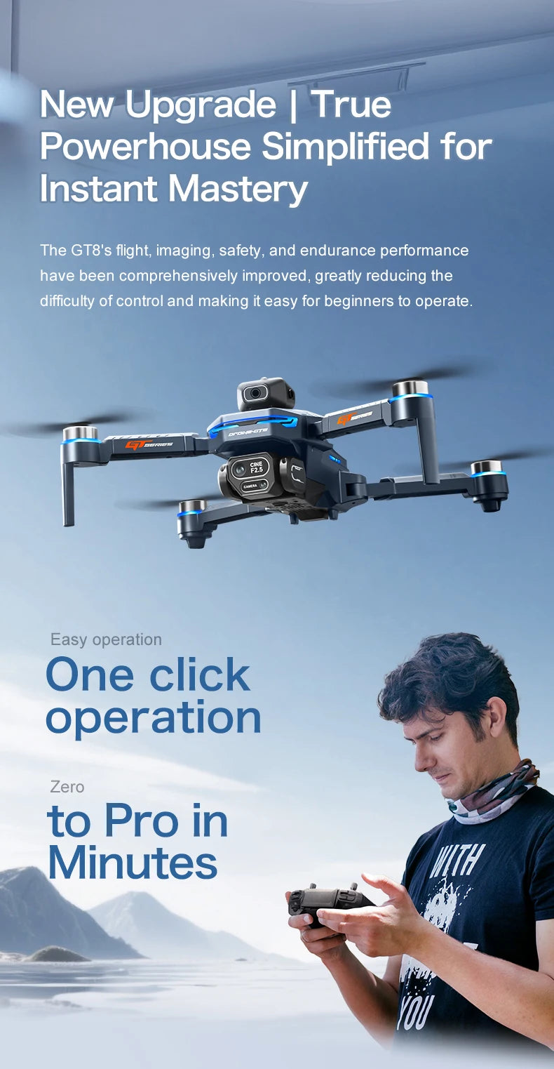 Original GT8 drone 8K HD dual camera aerial photography obstacle avoidance with large screen brushless four-axis aircraft dron