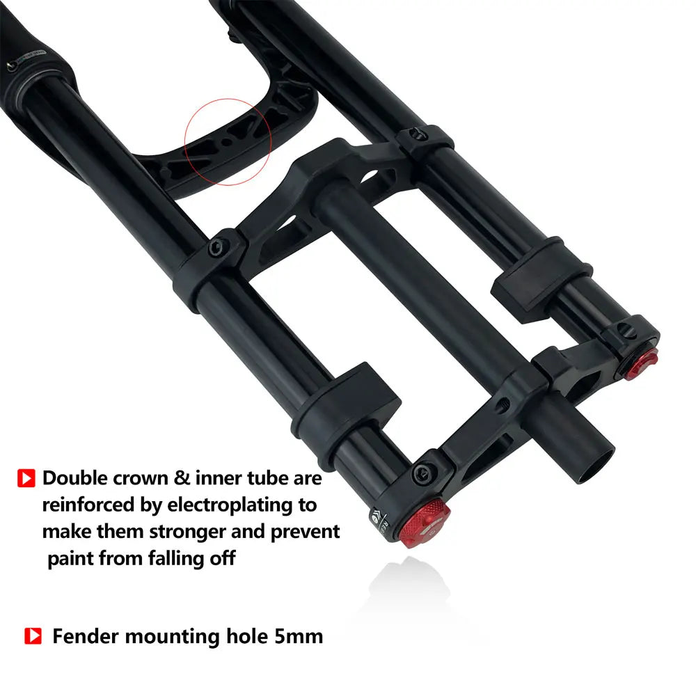20x4.0 26*4.0 Dual Crown Motor Fork QR 9*135mm 15*135mm Beach Snow Bike Electric Fat Tire Bike Motorcycle Double Crown Air Fork