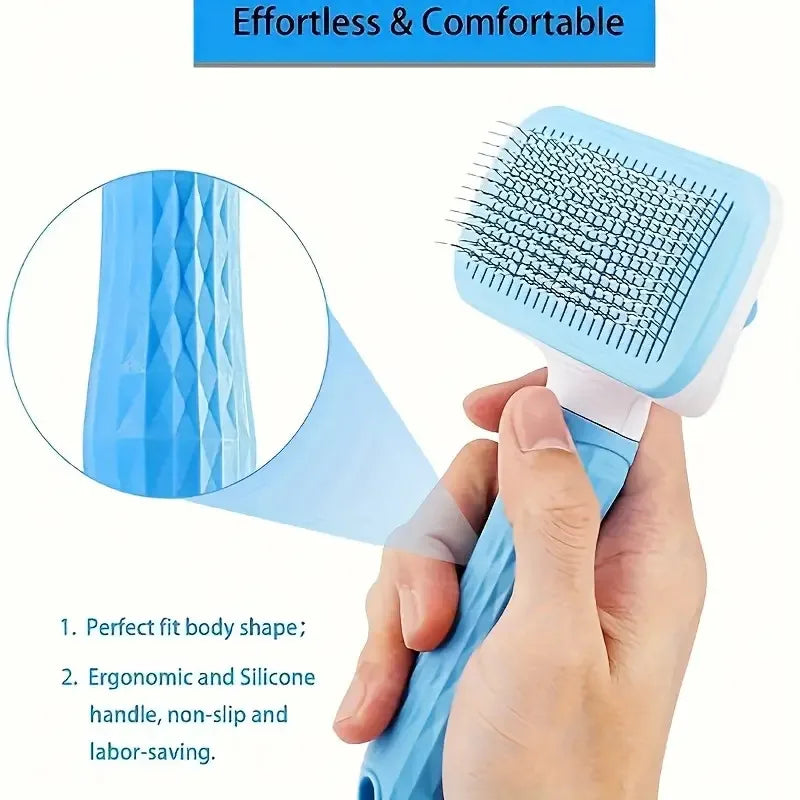 Easy Clean Pet Grooming Brush with Self-Cleaning Button, Gentle Shedding Tool for Cats Dogs Loose Hair, 4 Seasons Use
