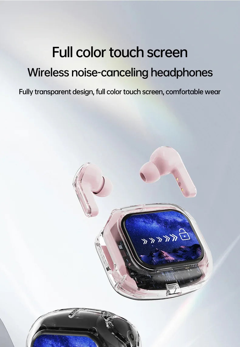 True Wireless Bluetooth Earbuds 5.4 Earphones ANC Noise Reduction Stereo Bass HD Mic Gamer Headset with LED Touch Screen Control