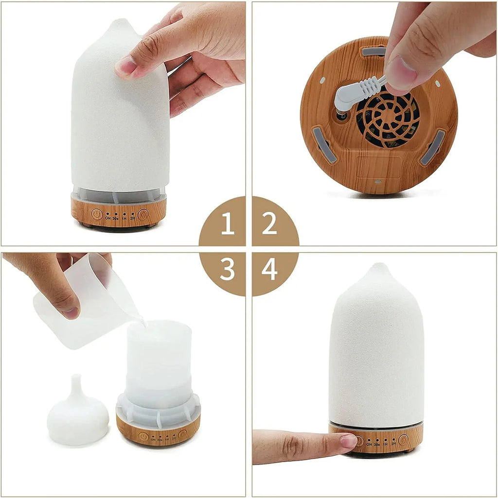 Ceramic Diffuser 100ML  Essential Oil Diffuser  Air Humidifier  With 7 LED  Ultrasonic Aromatherapy Diffusers for Home
