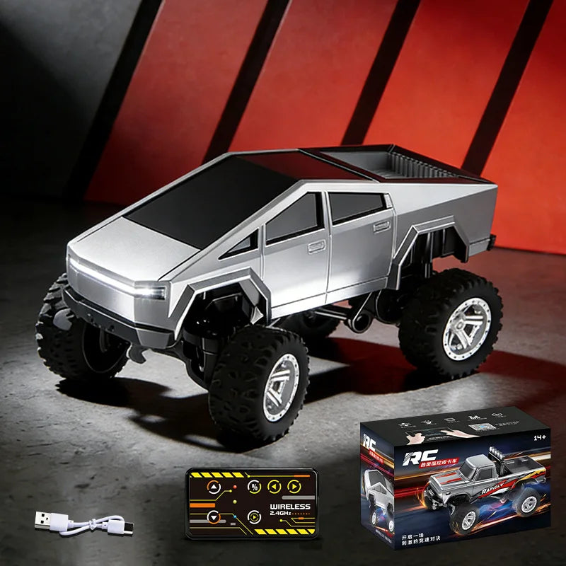 1：64 Mini Remote Control Off Road Truck Alloy Shell Rechargeable With Led Lights Anti Collision Night Play Electric Toy For Kids