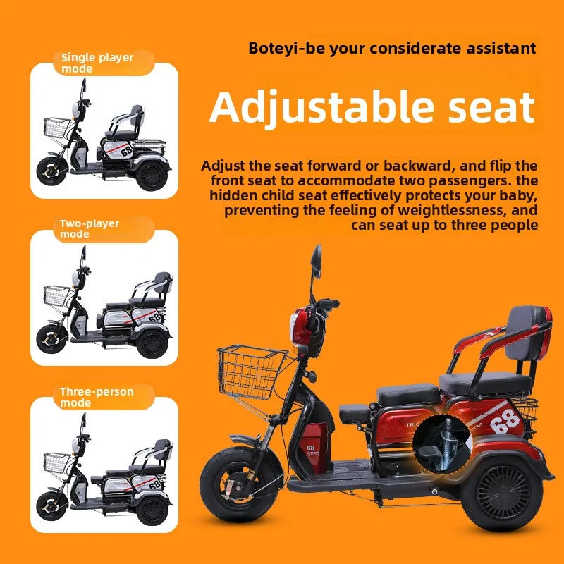 1000W 20ah Electric tricycle adult elderly scooter small household mini female Electro bike range 60km