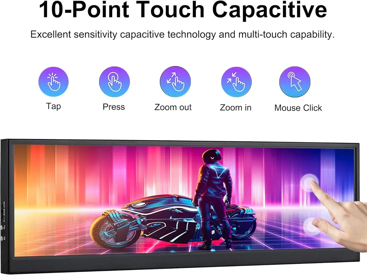 Wisecoco 12.6 Inch Secondary Screen IPS Touch Monitor Stretched Bar LCD Display 1920X515 for Aida64 Sub CPU GPU Display Laptop