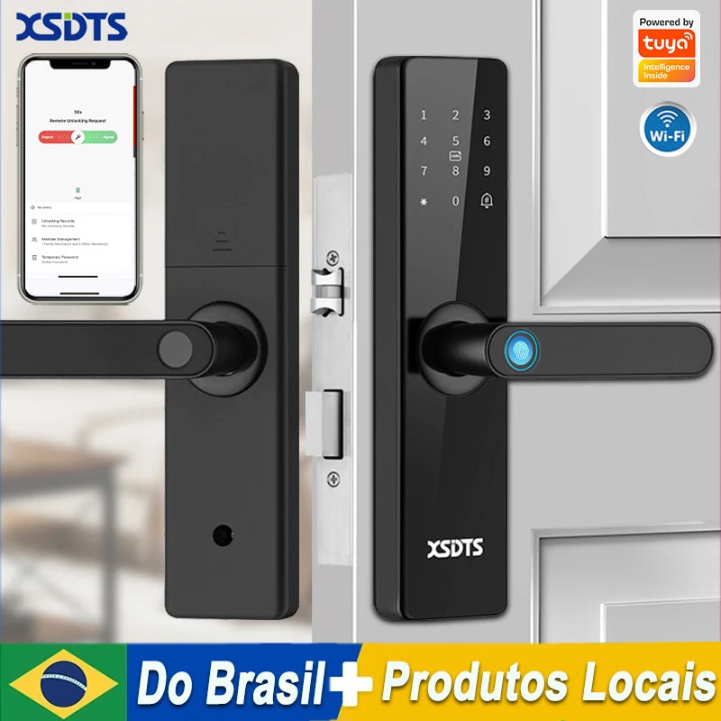 Electronic Smart Door Lock With Biometric Fingerprint Smart Card Password Key Unlock USB Tuya APP Emergency Charge lock For home