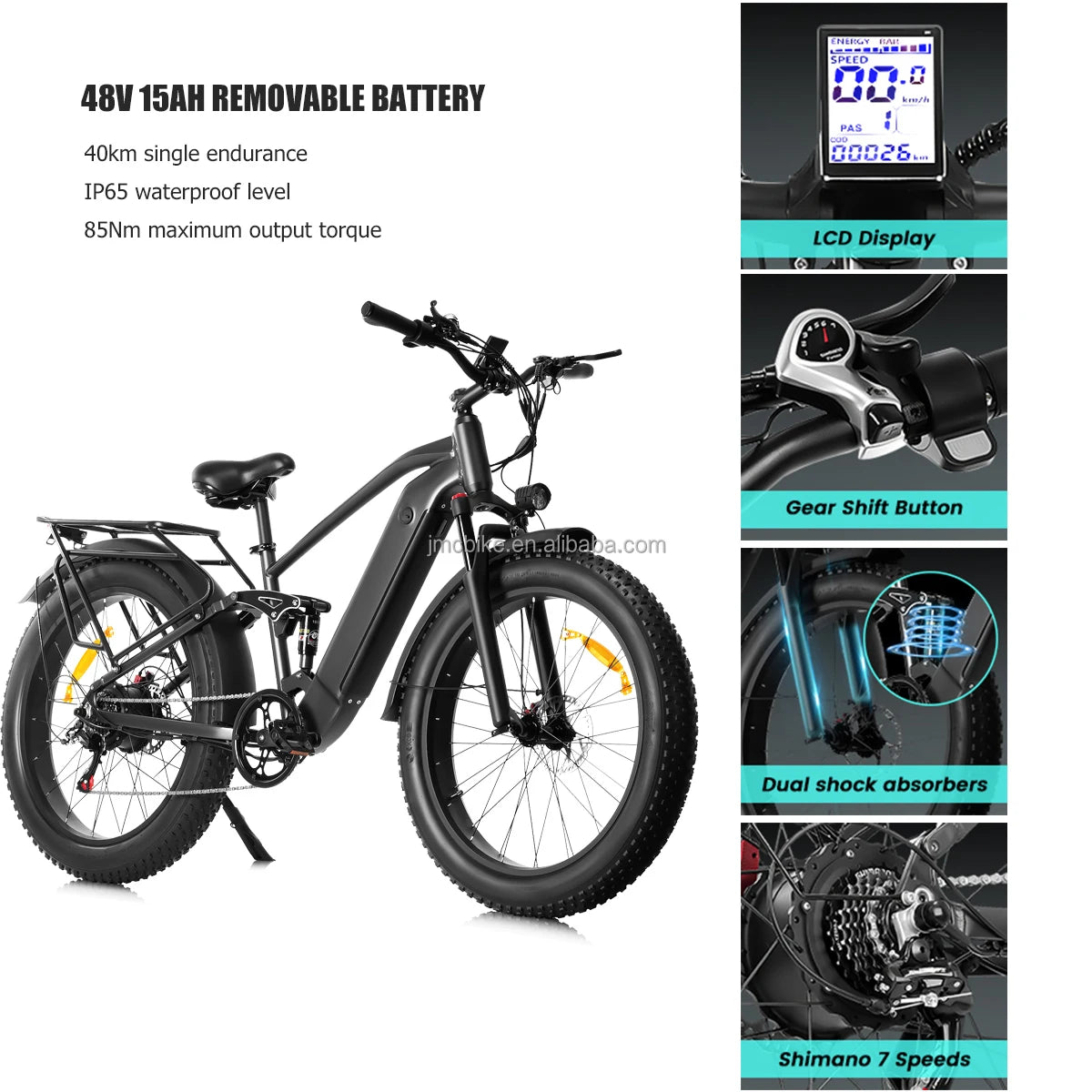All Terrain 26-Inch Wheel Size Electric Hybrid Bike Steel Frame 1000W E-Bicycle Shimano Lithium Fat Tire Mountain Bike