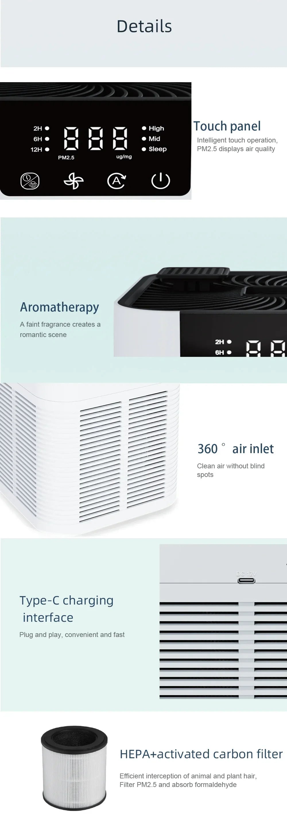 Air Cleaner for Home Household with HEPA Filter Portable Small Air Purifier 110v 220v