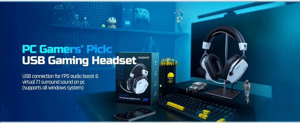 NUBWO HG03 USB-A Gaming Headset with 7.1 Surround and FPS Sound Wired Headphones with Noise Canceling Mic Comfortable Design