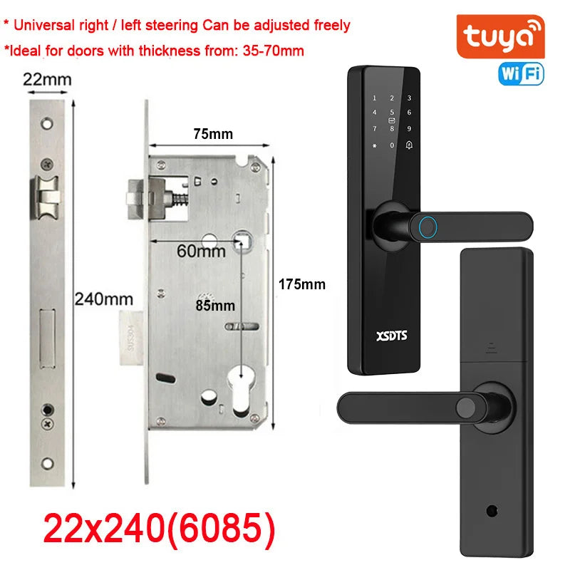 Electronic Smart Door Lock With Biometric Fingerprint Smart Card Password Key Unlock USB Tuya APP Emergency Charge lock For home