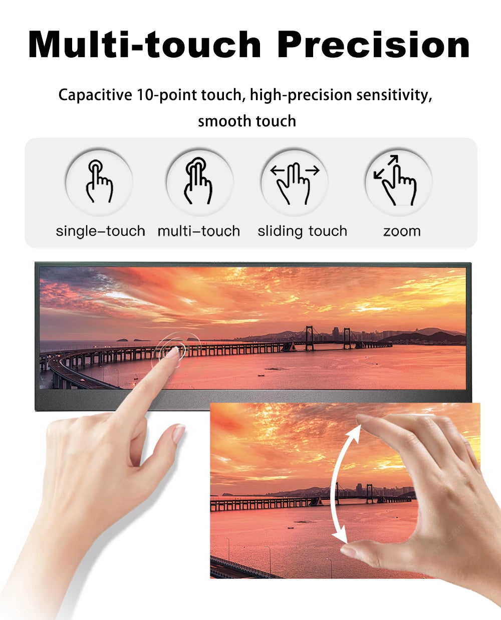 LESOWN 14.1 inch Long Portable Monitor 4K Ultra Wide Touch Screen Capacitive USB C HDMI IPS Laptop PC External LCD Monitor