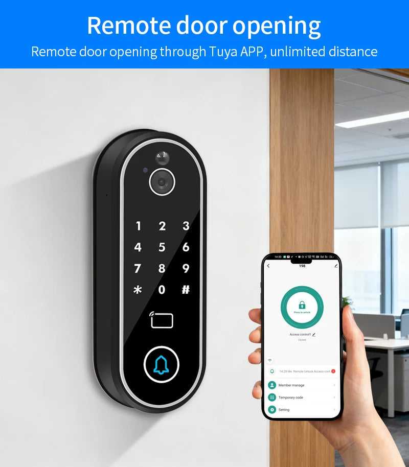 1080P Tuya Smart Doorbell Wifi Video Intercom with Motion Detection Unlock by Remote Control RFID Card NFC APP Access Control