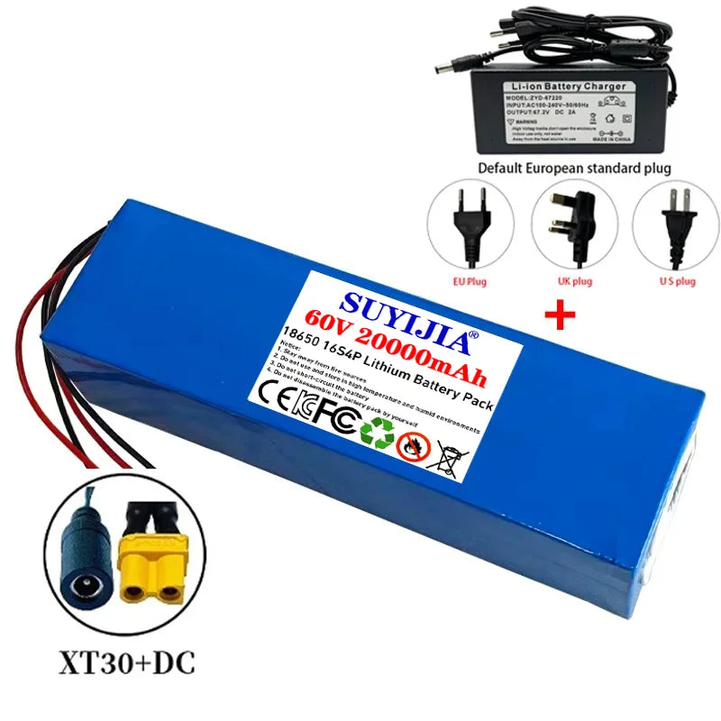 Air fast transportation 60V New Full Capacity Power 18650 Lithium Battery 20ah Lithium Battery Pack 16S4P Suitable for 250-2000W