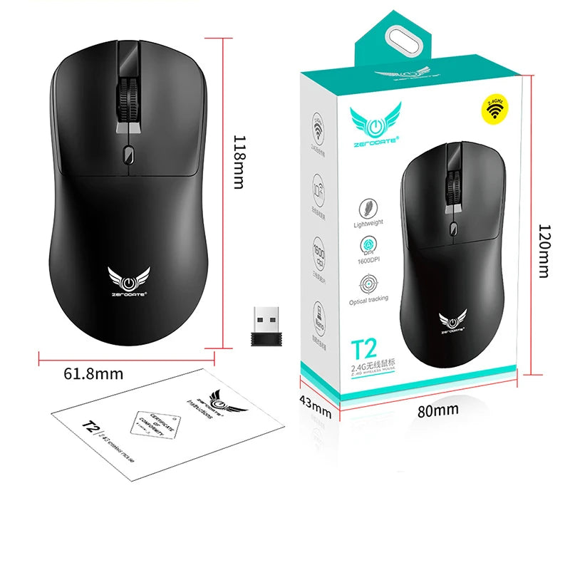 2.4G Wireless Mouse Ergonomic Adjustable 800-1200-1600 DPI Lightweight Rechargeable Office Gaming Mice For PC/Laptop/Macbook Pro