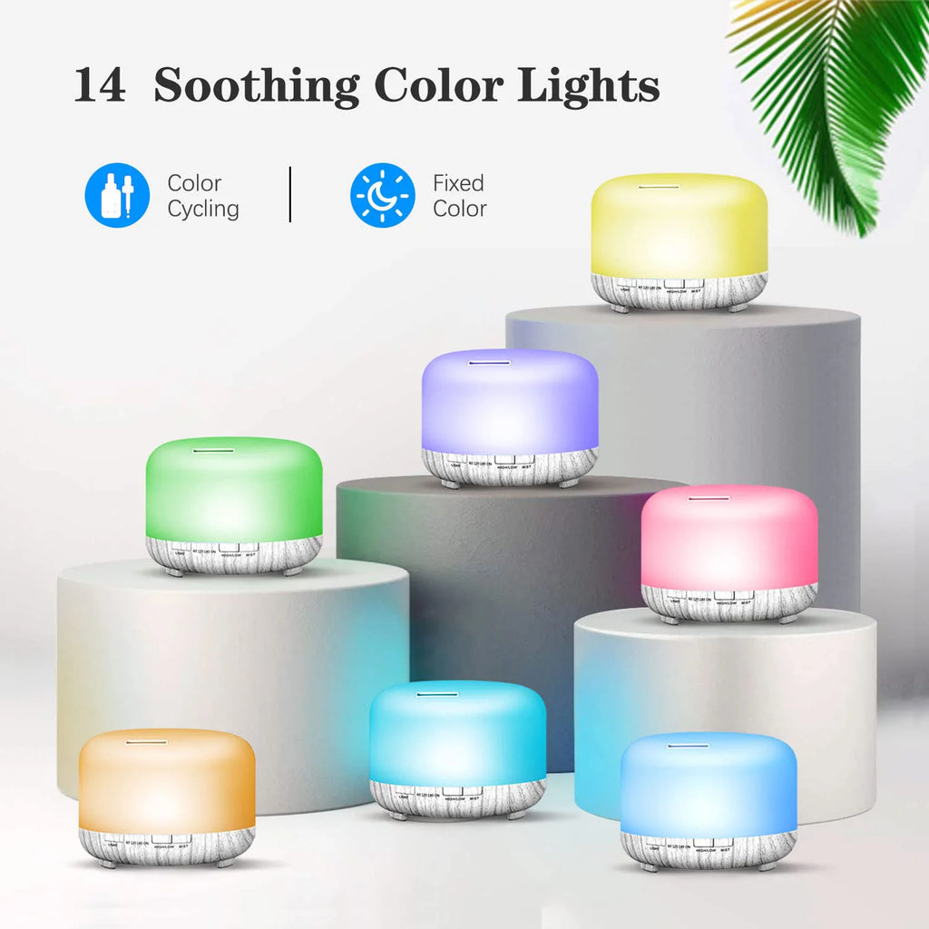 500ML Aroma Diffuser (6 Oils Optional), 5V 2A Essential Oil Aromatherapy Diffuser Humidifier with Remote Control