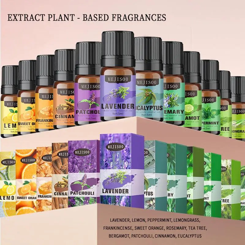 12 Flavors Essential Oils For Aroma Diffuser AirHumidifier Home Water-soluble Lavender Eucalyptus Lemon Bergamot 5ml