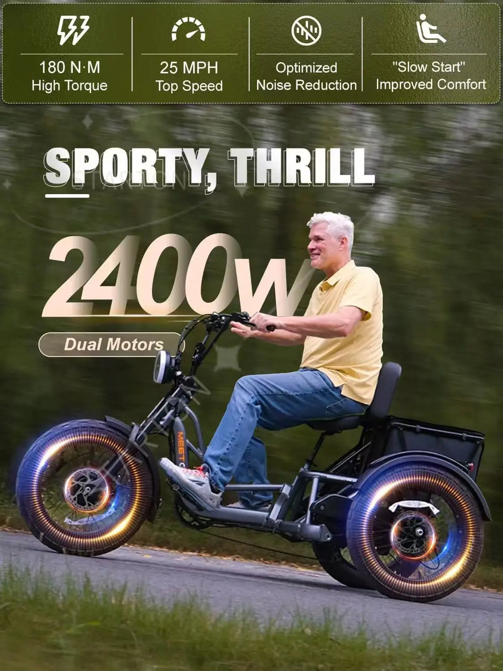 High Power Long Range Dual Motor Dual Battery 3 Wheel E Cargo Trike Adults Sand and Snow Fat Tire Electric Delivery Tricycle