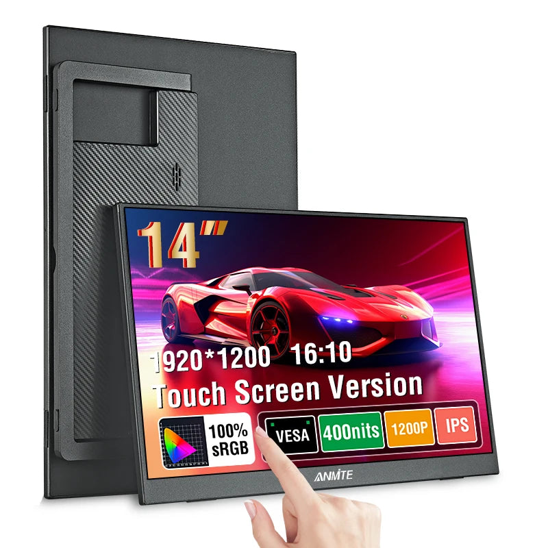 Anmite 14/16-Inch Portable Touch Monitor 1200P HDR 16:10 Low Blue Light For XBox PS4 / 5 Switch Cell Phone PC Loptop Extension