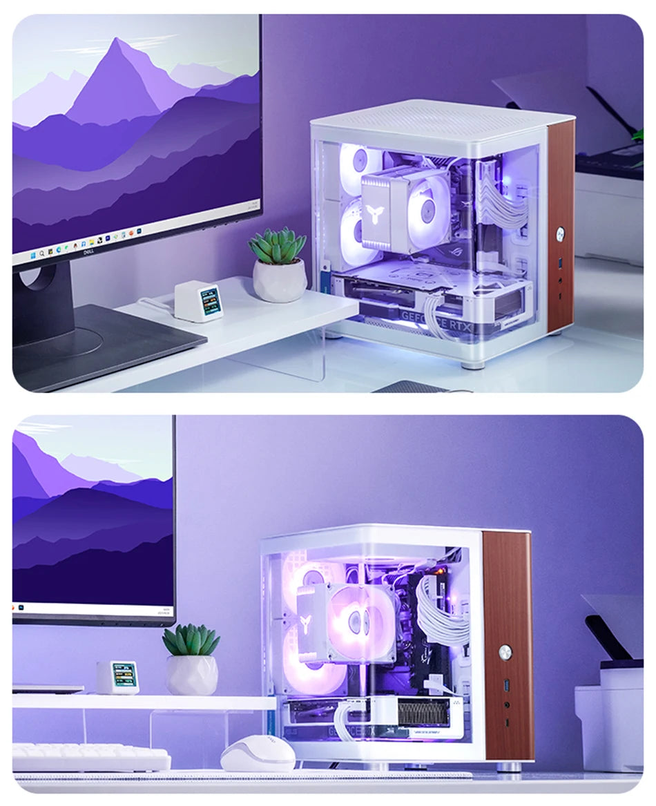 Jonsbo TK-0 ITX Sea View Room Case Separated Cabinet Dual-Curved Glass Aluminum Solid Walnut Wood Compact Desktop Chassis